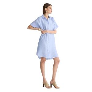 NEW J.‎ CREW Capitaine shirtdress in linen Short Sleeves French Blue Size XXS